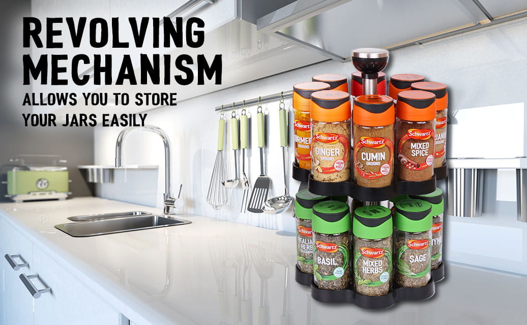 schwartz rotating stainless steel spice rack